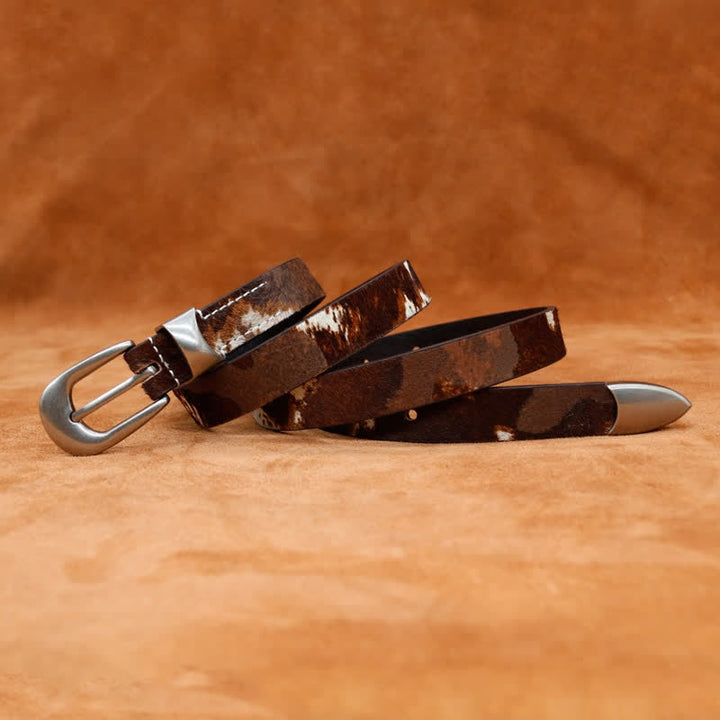 Cintura in pelle con fibbia argentata classica stampata in pelliccia sintetica - image 7
