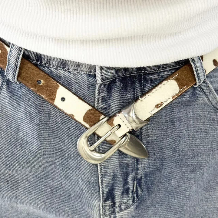 Cintura in pelle con fibbia argentata classica stampata in pelliccia sintetica - image 0