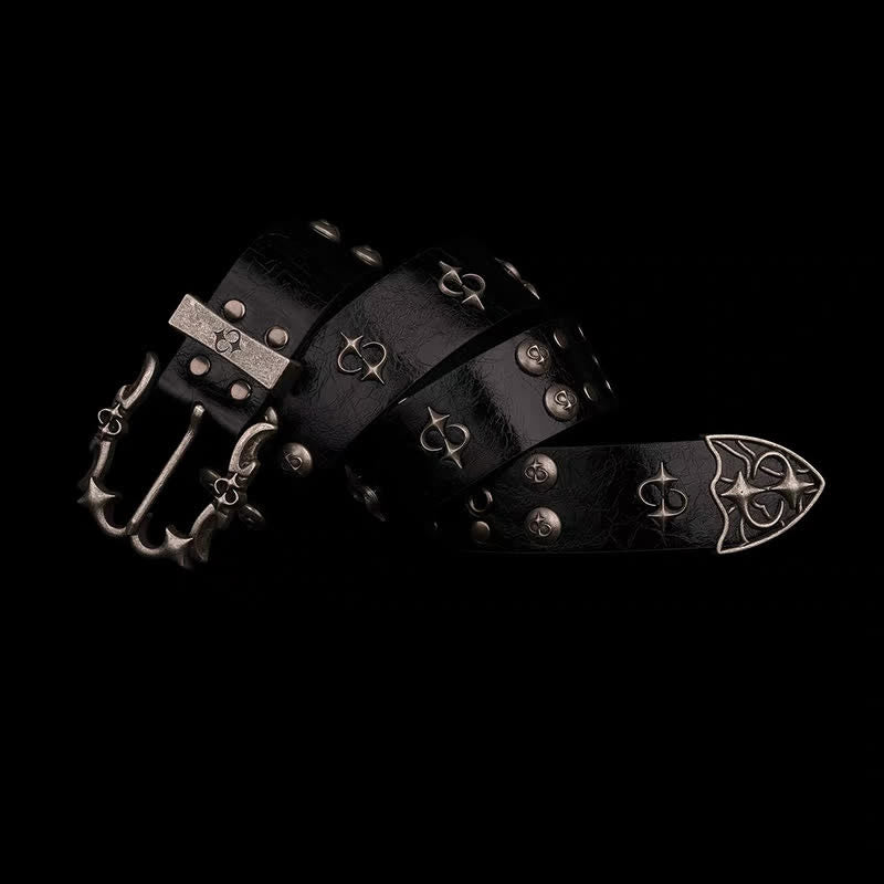 Cintura in pelle nera da motociclista con design punk silver rivets - image 3