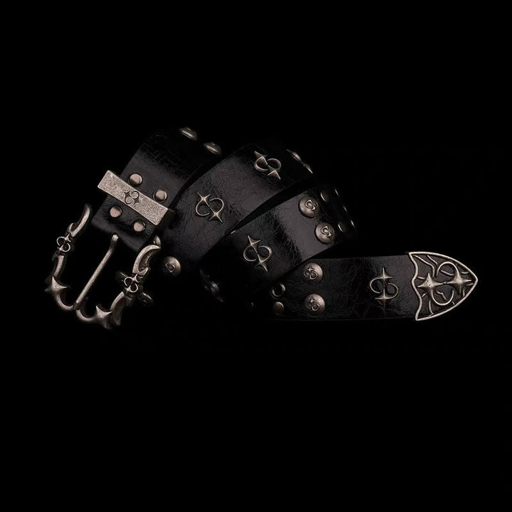 Cintura in pelle nera da motociclista con design punk silver rivets - image 2