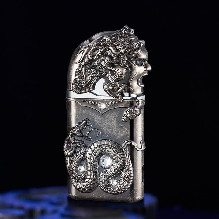 Accendino ricaricabile a butano con strass intarsiati a forma di serpente - Argento antico - image 6