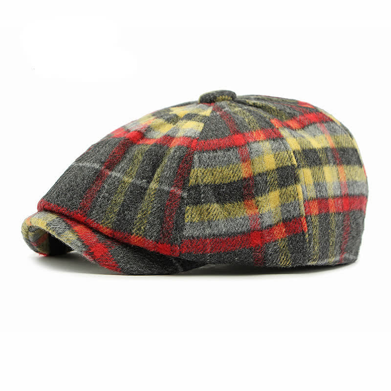 Cappello da strillone a otto pannelli a quadri tradizionali, berretto britannico - Rosso e giallo - Regolabile (21 5/8"-23 1/4") - image 0