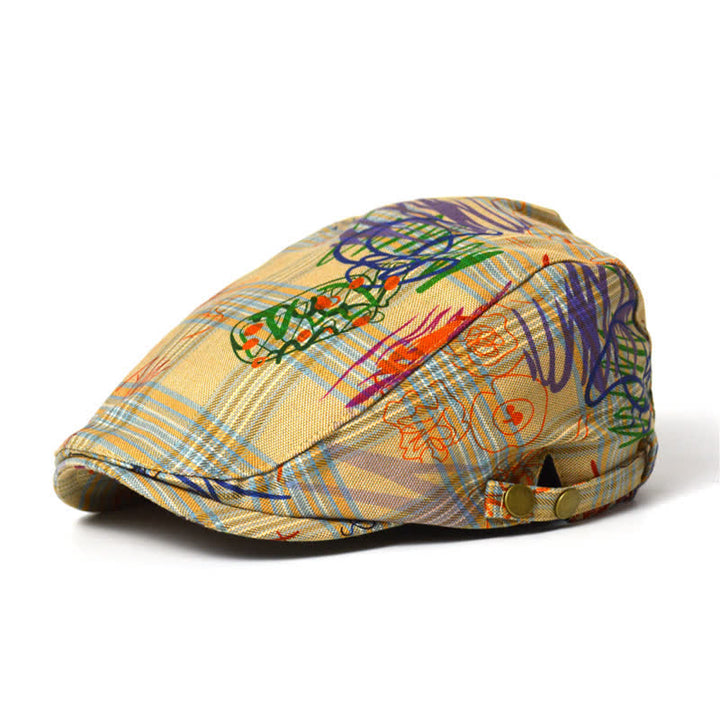 Cappello basco a quadri con motivo graffiti unico ed elegante - Cachi - M (22"-22 7/8") - image 0