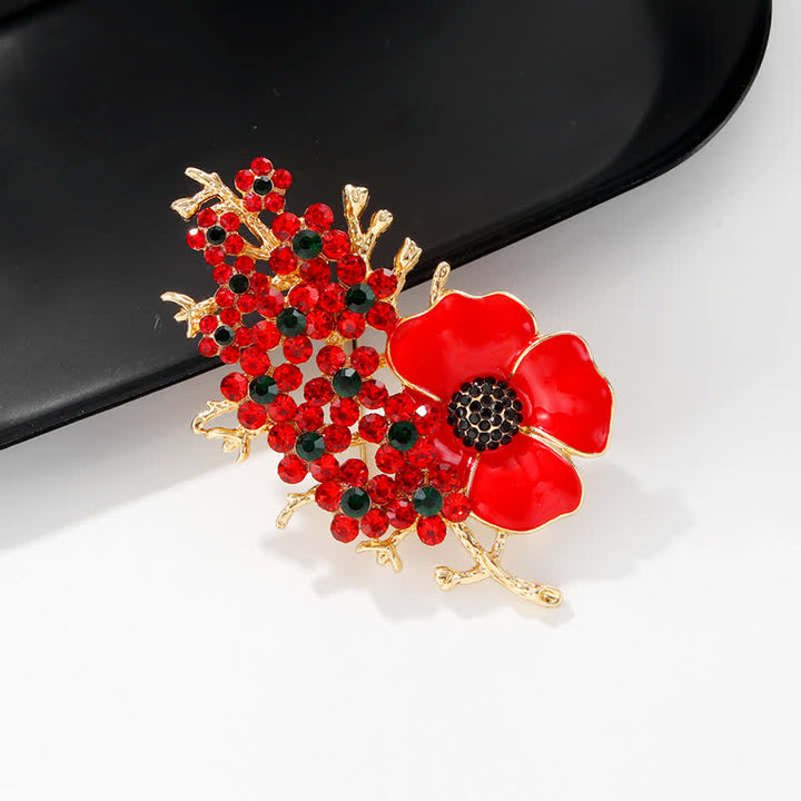 Spilla da donna con fiore di cristallo lucido a forma di papavero rosso - image 1