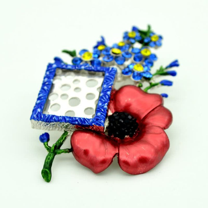Spilla a forma di fiore di papavero con strass e cornice per foto - image 2