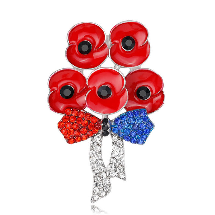 Spilla a forma di fiore con fiocco e strass a forma di cinque papaveri rossi - Argento - image 2