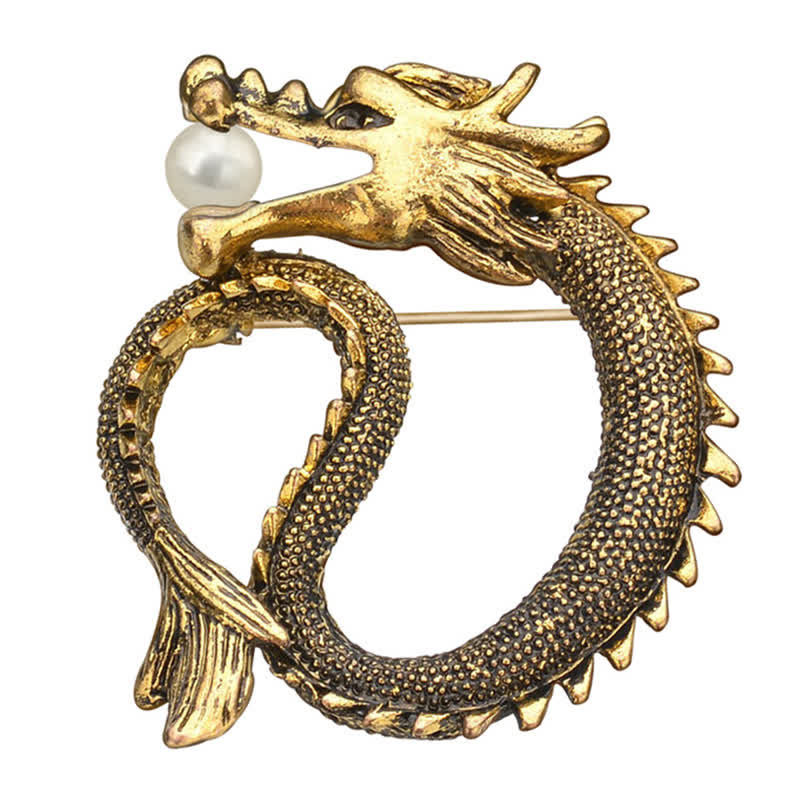 Spilla da uomo con perle finte a forma di drago in tonalità antica - Oro antico - image 1