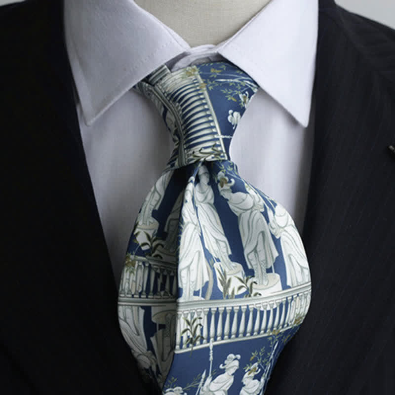 Cravatta da uomo stampata con il ritratto della donna, blu e bianca - Blu e bianco - image 0
