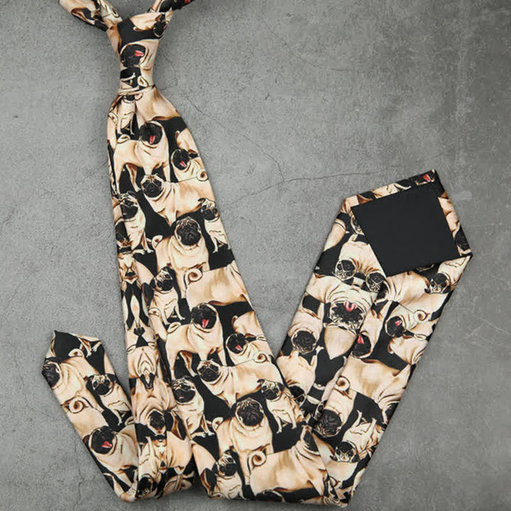 Cravatta da uomo nera e beige con stampa "A Bunch Of Pugs" - image 3