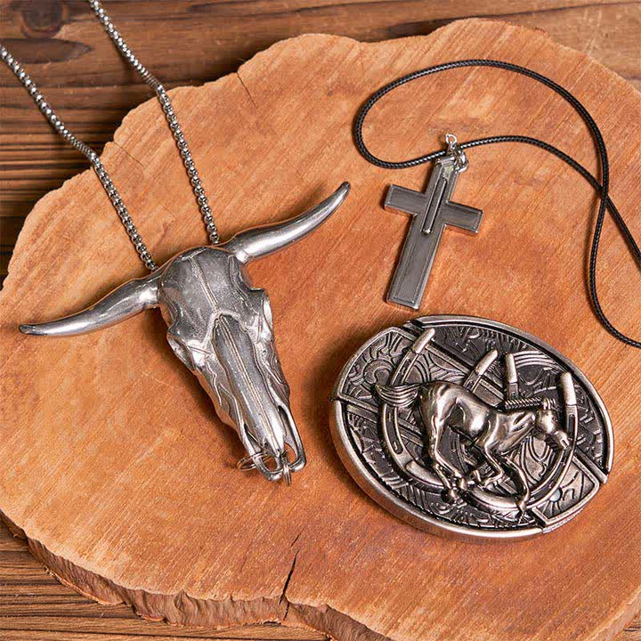 Set di collana con ciondolo a forma di croce, cavallo al galoppo fai da te, coltello nascosto, fibbia per cintura - Cavallo - Senza cintura - Cintura non inclusa - image 1