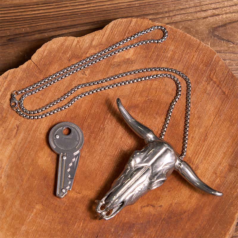 Set di portachiavi fai da te a forma di chiave con ciondolo a forma di toro Longhorn e coltello nascosto - Set in bundle - image 0
