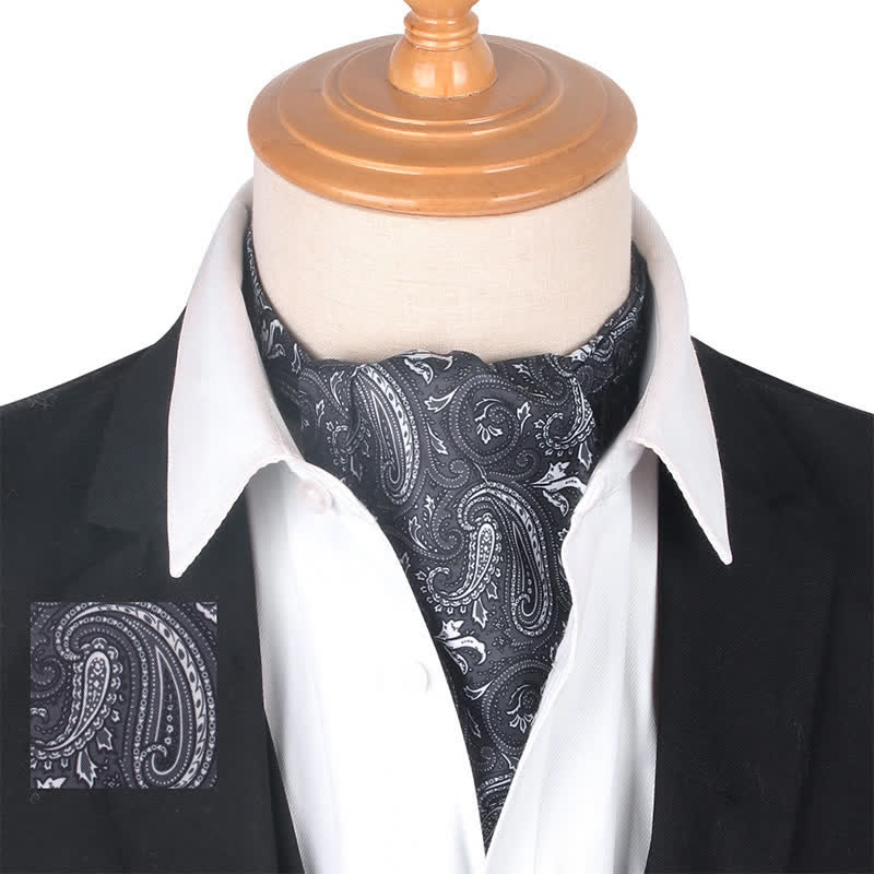 Cravatta Ascot viola nera stampata Royal Paisley di lusso - Nero - image 1