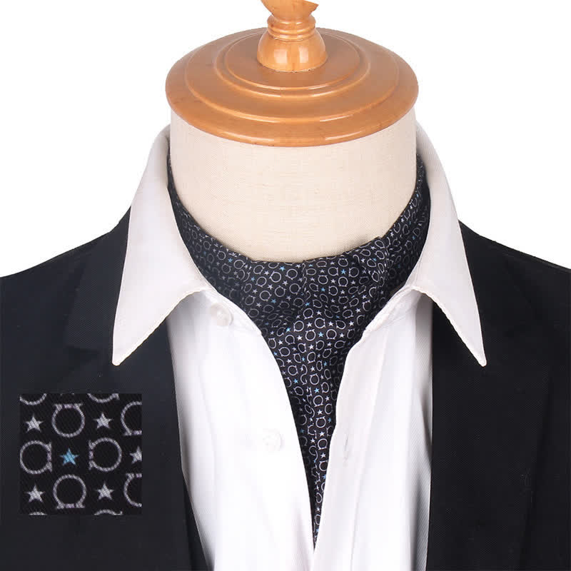 Cravatta Ascot blu navy nera con motivi geometrici e stelle stampate - Nero - image 1