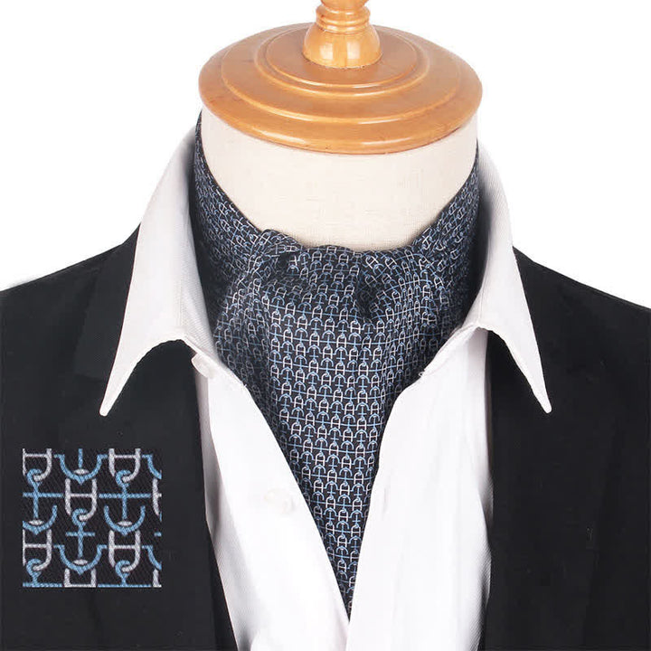 Cravatta Ascot con motivi a timone intrecciati nautici blu e bianchi - Blu e bianco - image 0