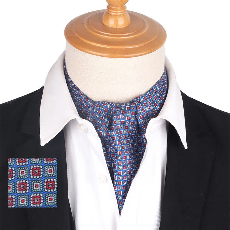 Cravatta Ascot con stampa geometrica a quadratini blu e rossi - Blu e rosso - image 0