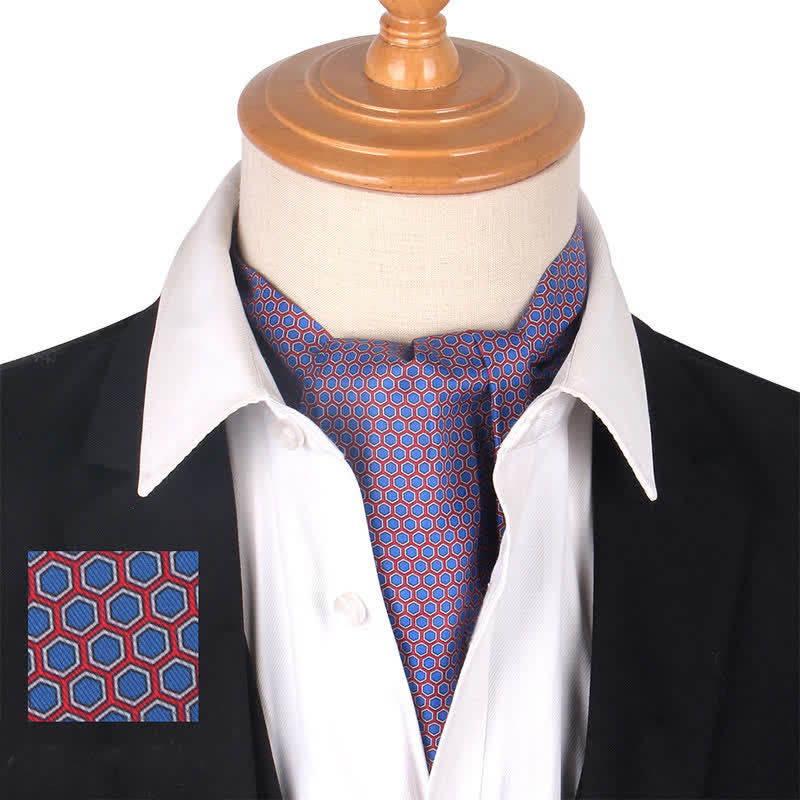 Cravatta Ascot grigia viola stampata con esagono geometrico - Rosso e blu - image 1
