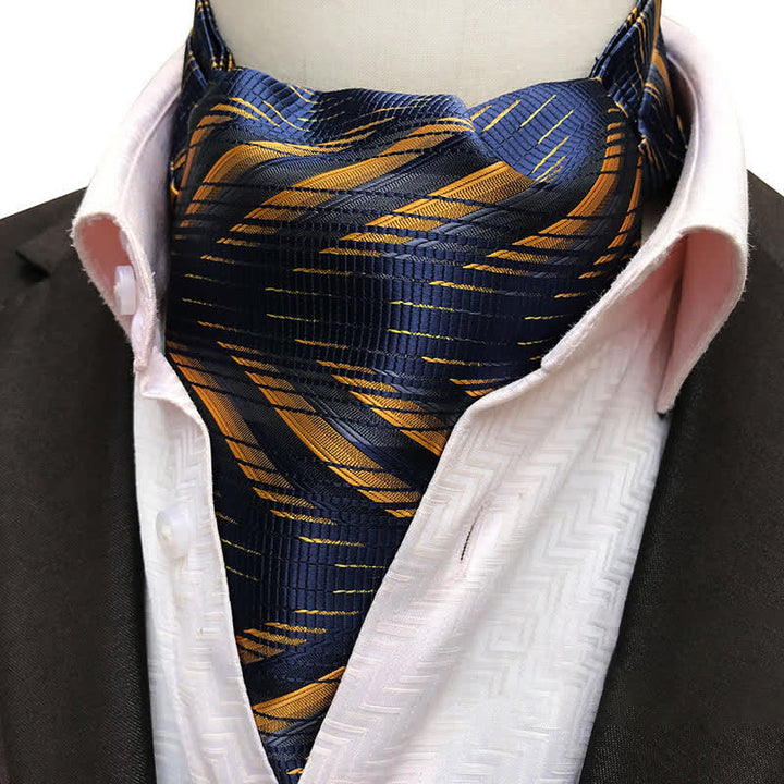 Cravatta Ascot formale a righe astratte blu navy e gialle - Blu marino e giallo - image 0