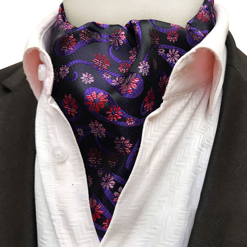 Cravatta Ascot con motivo Paisley e fiori - Viola - image 0