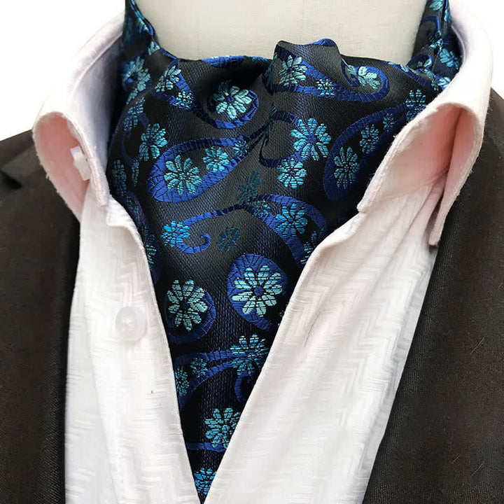 Cravatta Ascot con motivo Paisley e fiori - Blu - image 1