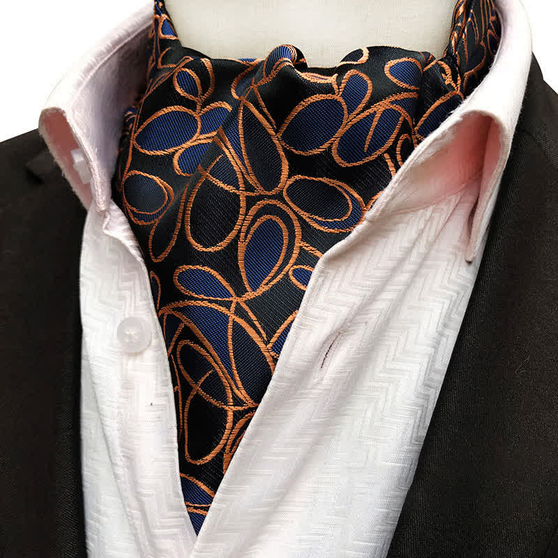 Cravatta Ascot stampata con linee caotiche astratte nere e arancioni - Nero e arancione - image 0