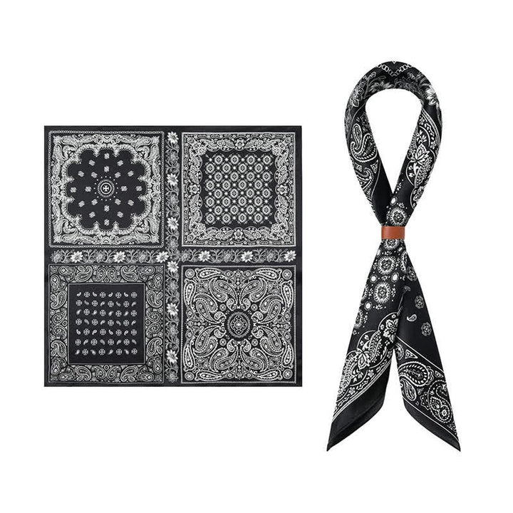 Sciarpa quadrata con motivo a griglia a quattro riquadri Paisley bianco e nero - Nero - image 0
