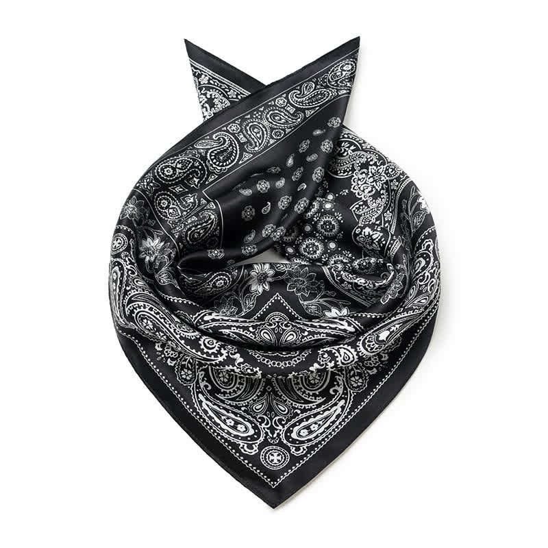 Sciarpa quadrata con motivo a griglia a quattro riquadri Paisley bianco e nero - image 2