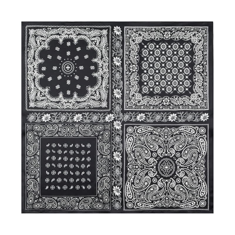 Sciarpa quadrata con motivo a griglia a quattro riquadri Paisley bianco e nero - image 1