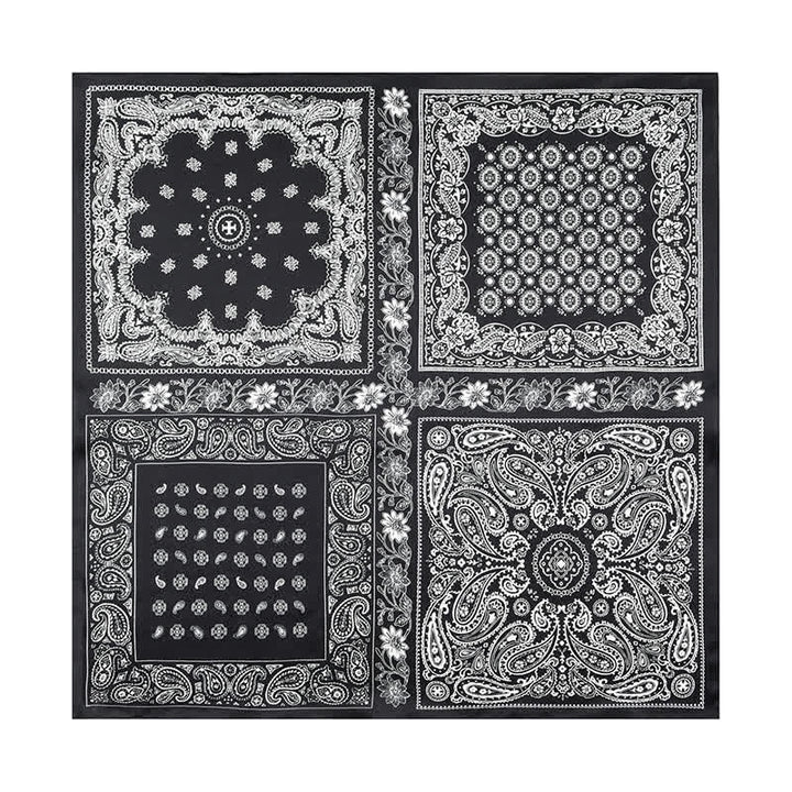 Sciarpa quadrata con motivo a griglia a quattro riquadri Paisley bianco e nero - image 1