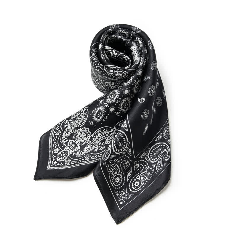 Sciarpa quadrata con motivo a griglia a quattro riquadri Paisley bianco e nero - image 3