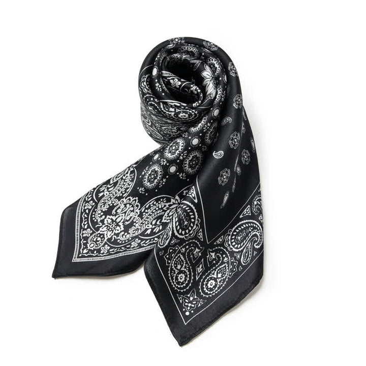 Sciarpa quadrata con motivo a griglia a quattro riquadri Paisley bianco e nero - image 3