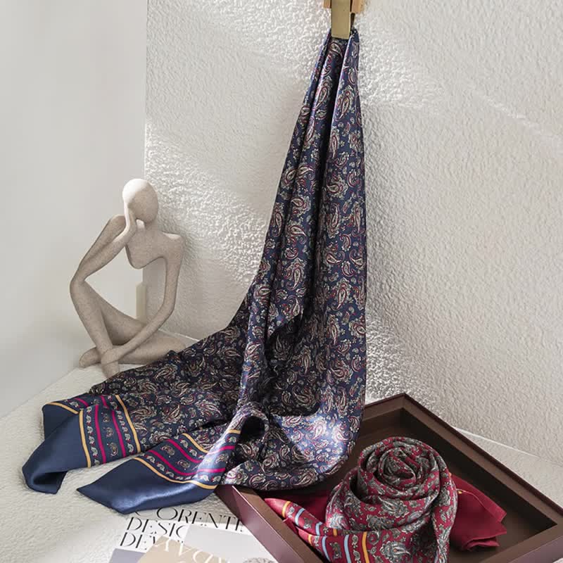 Sciarpa lunga e sottile in pura seta con motivo Paisley Checker vintage da uomo - image 3