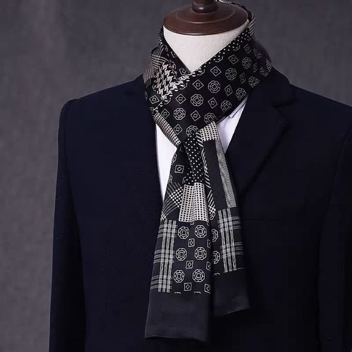 Sciarpa sottile lunga in pura seta con motivo geometrico da uomo - Stile n. 11 - image 10