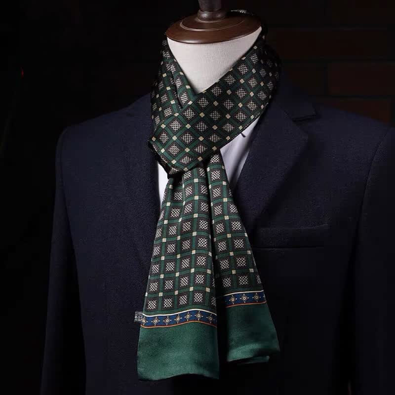 Sciarpa sottile lunga in pura seta con motivo geometrico da uomo - Stile n. 10 - image 9