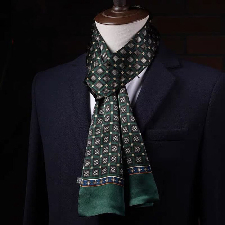 Sciarpa sottile lunga in pura seta con motivo geometrico da uomo - Stile n. 10 - image 9