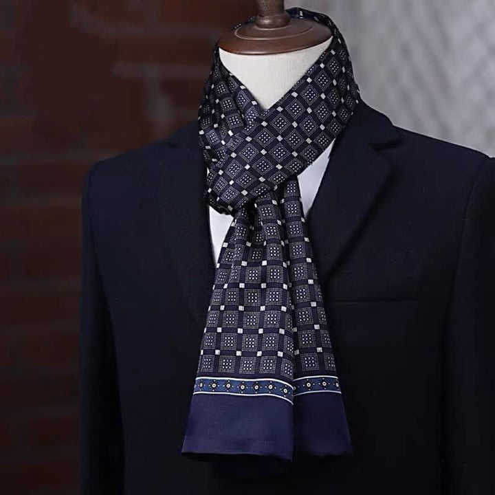 Sciarpa sottile lunga in pura seta con motivo geometrico da uomo - Stile n. 7 - image 6