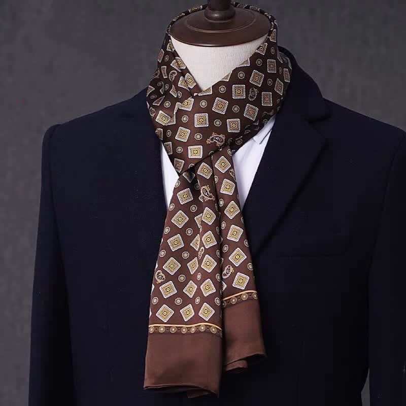 Sciarpa sottile lunga in pura seta con motivo geometrico da uomo - Stile n. 15 - image 14