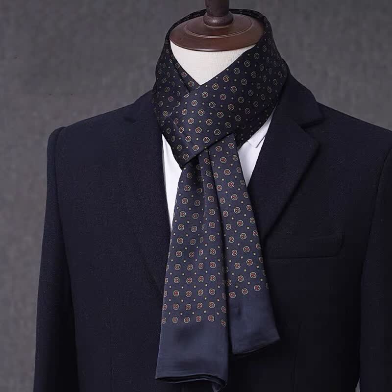 Sciarpa sottile lunga in pura seta con motivo geometrico da uomo - Stile #17 - image 16