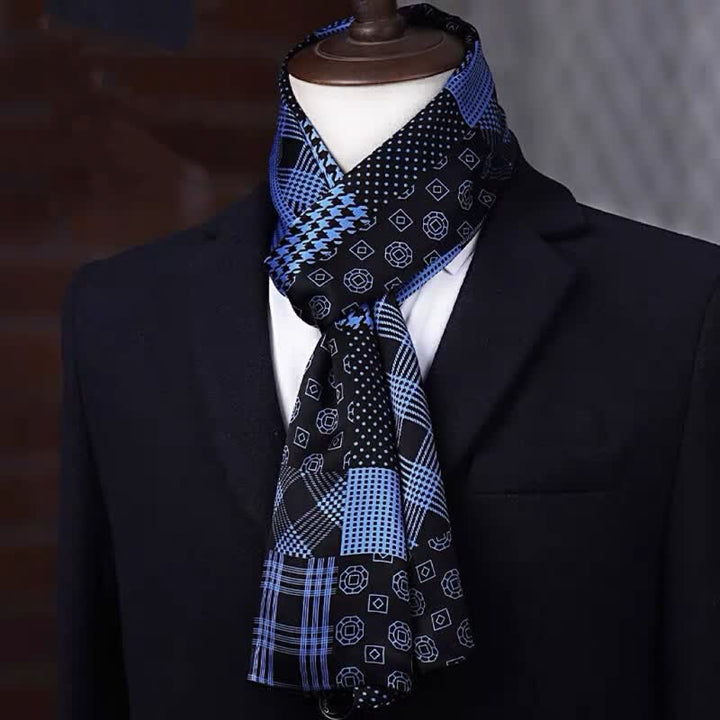 Sciarpa sottile lunga in pura seta con motivo geometrico da uomo - Stile n. 9 - image 8