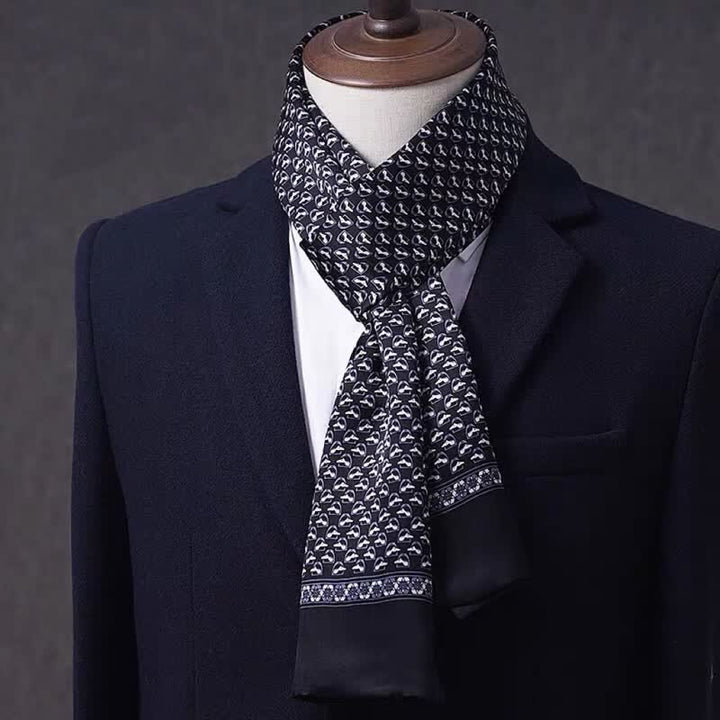 Sciarpa sottile lunga in pura seta con motivo geometrico da uomo - Stile n. 14 - image 13