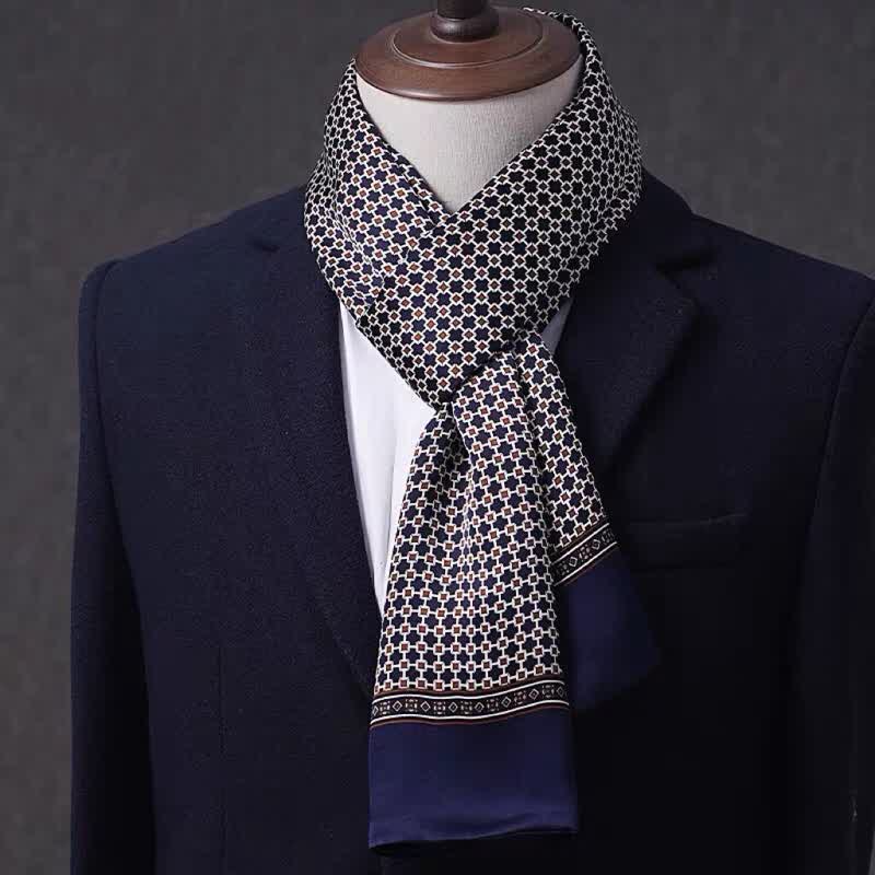 Sciarpa sottile lunga in pura seta con motivo geometrico da uomo - Stile n. 12 - image 11