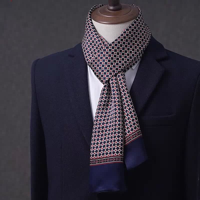 Sciarpa sottile lunga in pura seta con motivo geometrico da uomo - Stile n. 13 - image 12
