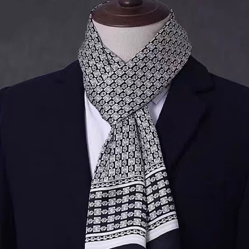 Sciarpa sottile lunga in pura seta con motivo geometrico da uomo - Stile #20 - image 19