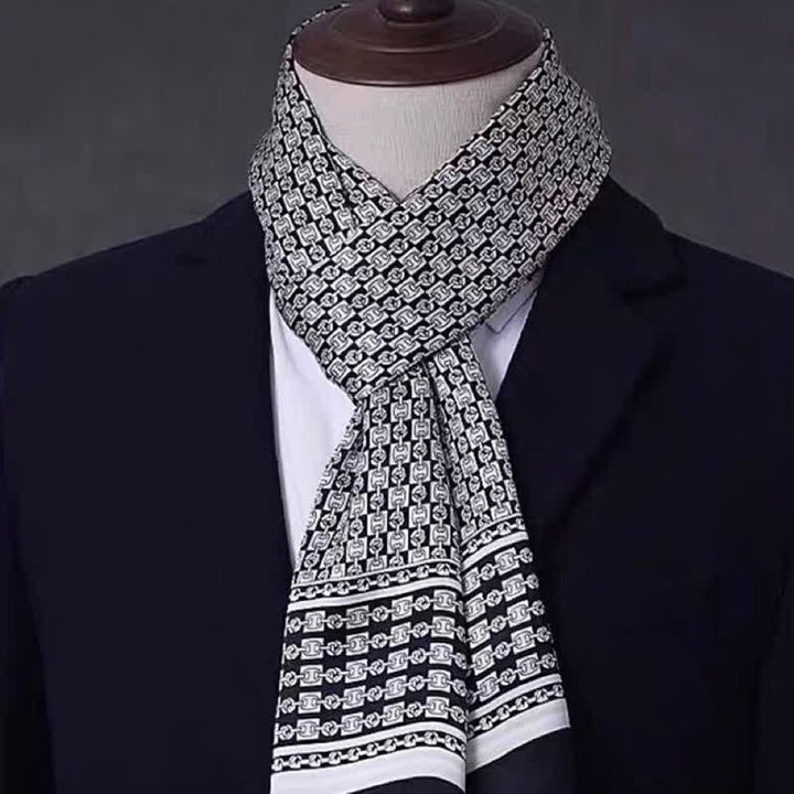 Sciarpa sottile lunga in pura seta con motivo geometrico da uomo - Stile #20 - image 19