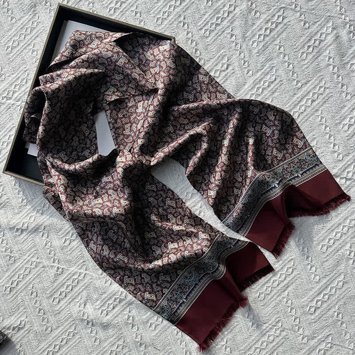 Sciarpa lunga e sottile in pura seta, stile britannico, motivo Paisley, da uomo - Rosso scuro - image 6