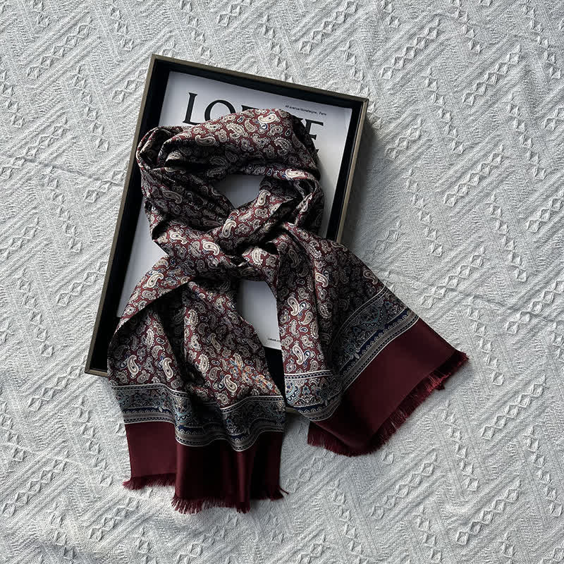 Sciarpa lunga e sottile in pura seta, stile britannico, motivo Paisley, da uomo - image 8