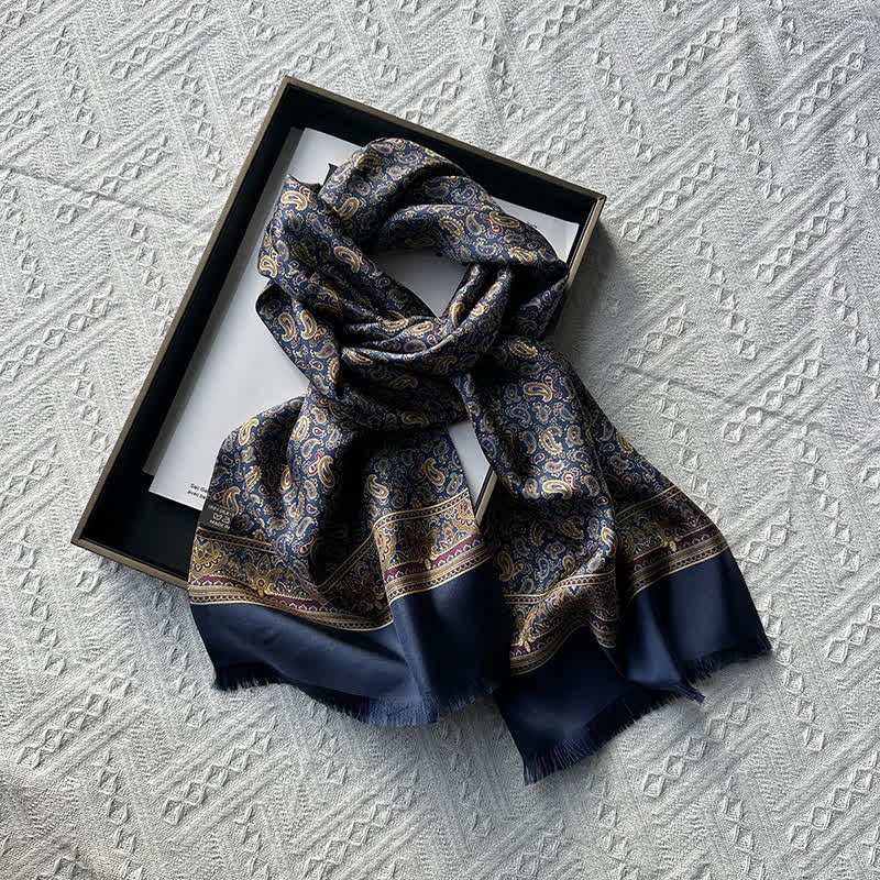 Sciarpa lunga e sottile in pura seta, stile britannico, motivo Paisley, da uomo - image 3