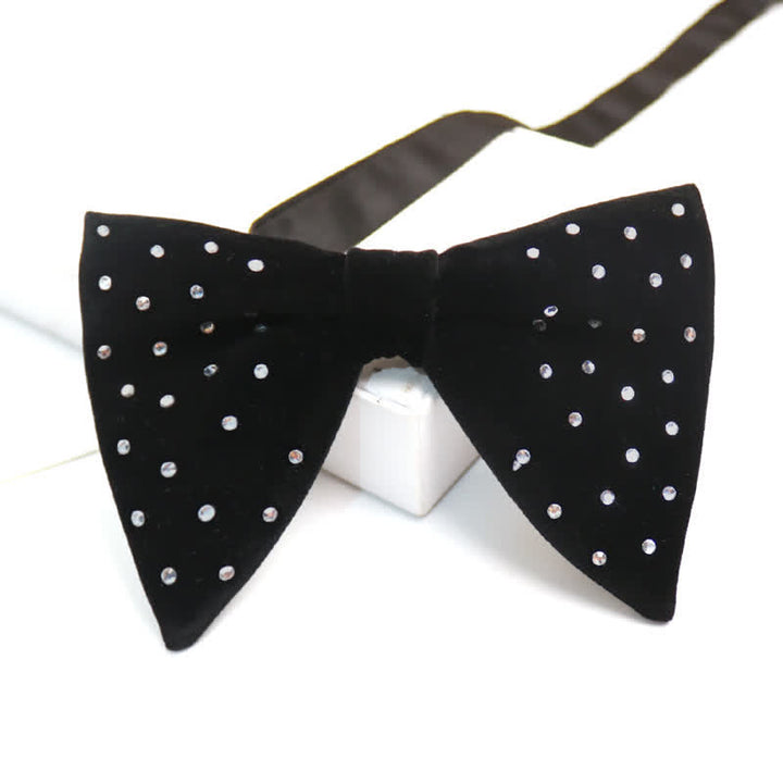 Papillon oversize a punta in velluto con strass sparsi da uomo - Nero - image 2