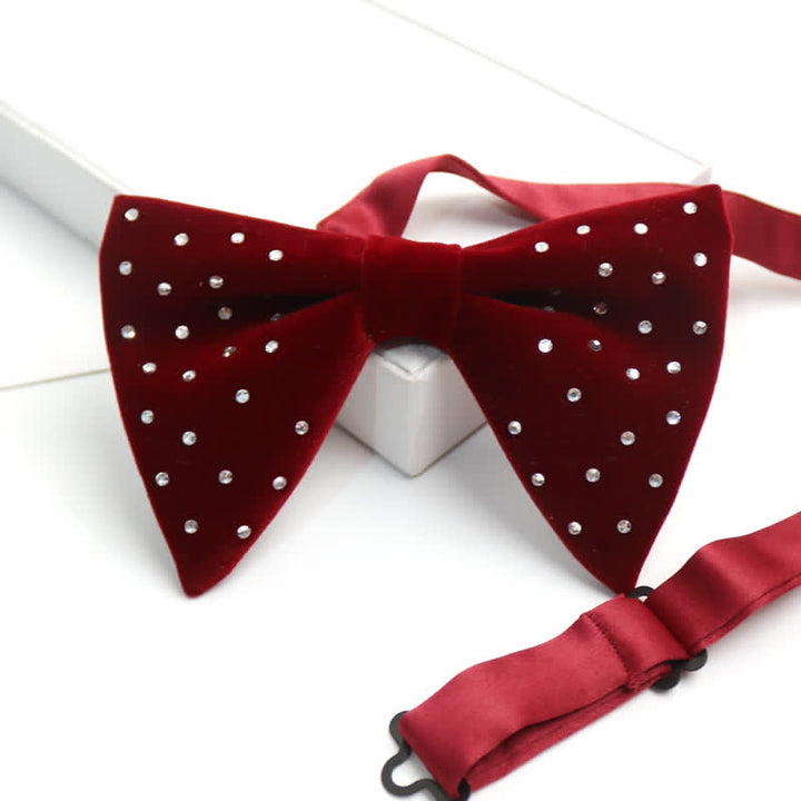 Papillon oversize a punta in velluto con strass sparsi da uomo - Borgogna - image 0