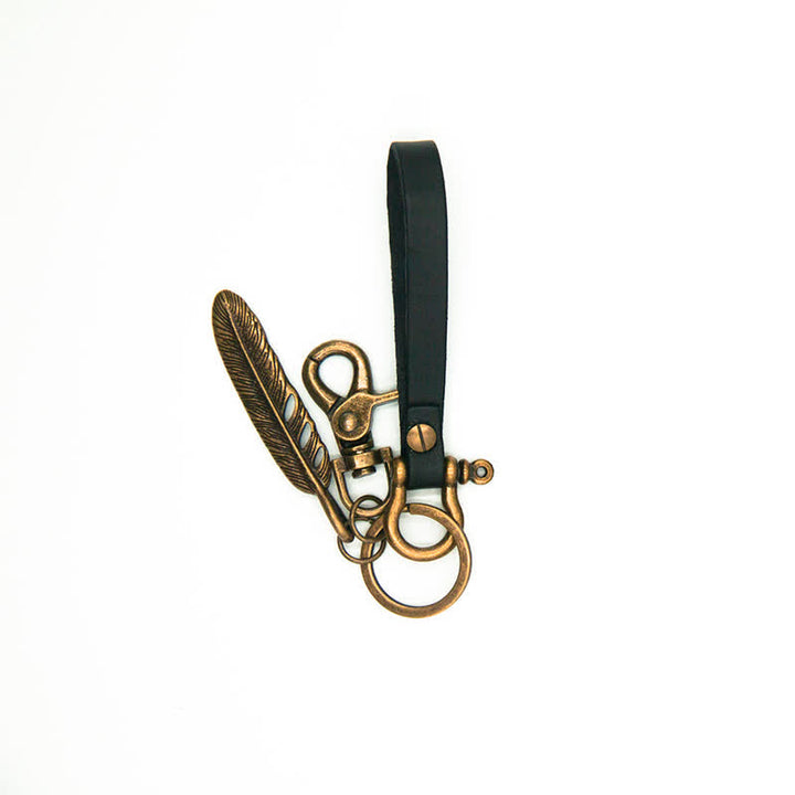 Portachiavi in pelle con decorazione per motocicletta con piume retrò - Nero - image 2