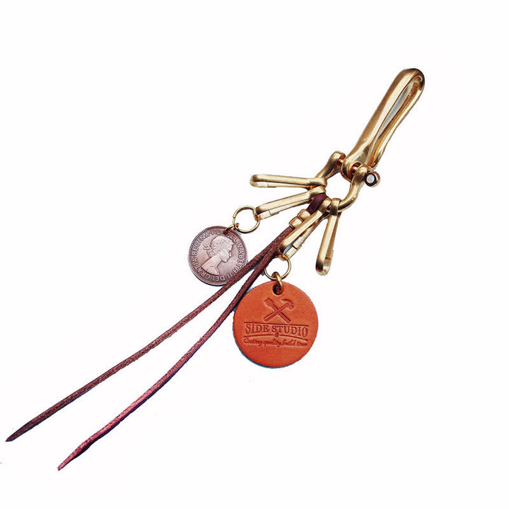 Portachiavi in pelle con clip da cintura in ottone anticato stile meccanico - Bronzo - image 2